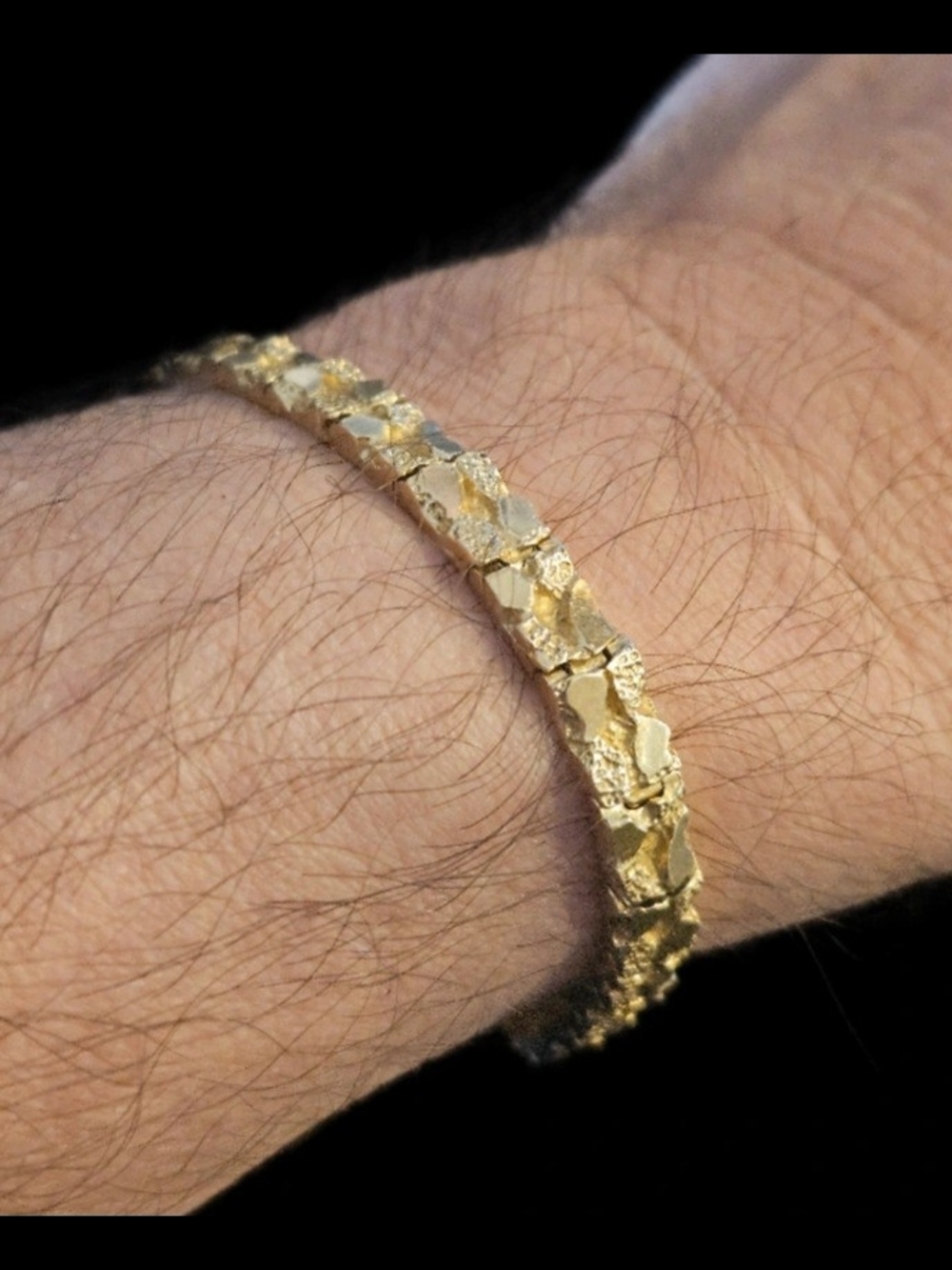14K Gold Textured Nugget Bracelet – Signed 14K – 7" – 18.68 Grams